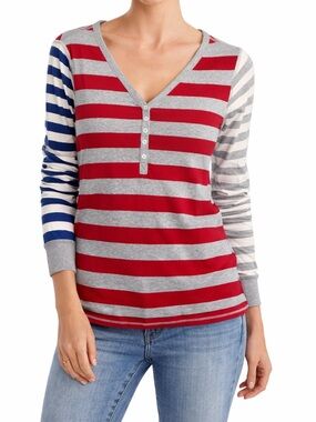 Hanna Andersson Red White Blue Stripe Henley Long Sleeve Organic Cotton